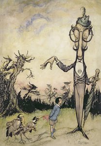 A Giant with a Child and Two Crows, illustration from The Book of Betty Barber by Maggie Brown, pub.1910