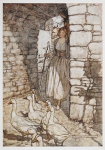 A Girl with Geese. by Arthur Rackham