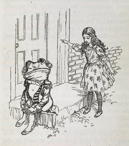 Alice and a frog dressed as a footman