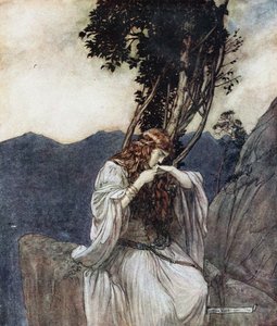 Brünnhilde Kisses the Ring that Siegfried has Left with Her. Illustration for Siegfried and The Twilight of the Gods