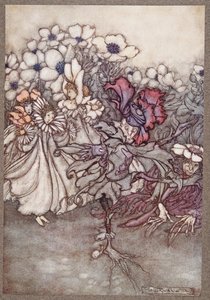 But if you look, and they fear there is no time to hide, they stand quite still pretending to be flowers, from Peter Pan in Kensington Gardens by J.M. Barrie, pub. 1906 by Arthur Rackham
