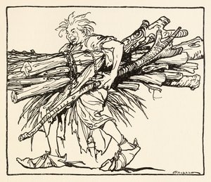 Carl building a shelter for the night, from The Carl of the Drab Coat in Irish Fairy Tales