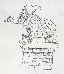 Father Christmas climbing down a chimney