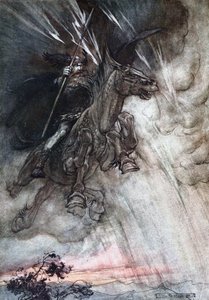 Furiously Wotan is Riding to the Rock. Illustration for The Rhinegold and The Valkyrie by Richard