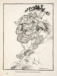 Groaning continually, he climbed the mountain, from Little Brother & Little Sister and Other Tales by the Brothers Grimm, pub.1917 by Arthur Rackham