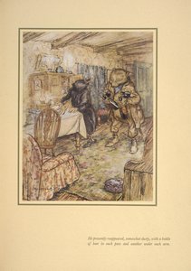 He presently reappeared, somewhat dusty, with a bottle of beer in each beer under each arm