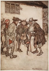 He soon found many of his former cronies, though all rather the worse for the wear and tear of time., from Rip Van Winkle by Washington Irving, pub. 1910 by Arthur Rackham