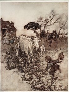 His cow would go astray or get among the cabbages, from Rip Van Winkle by Washington Irving by Arthur Rackham