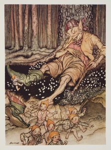 Hop-o-my-thumb went up to the Ogre softly and pulled off his seven-league boots, from The Arthur Rackham Fairy Book