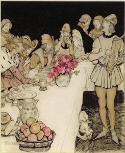 How at a great feast that King Mark made came Eliot the harper and sang the lay that Dinadan had made by Arthur Rackham