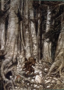 Illustration by Arthur Rakham of Rip Van Winkle, a short story by the American author Washington Irving first published in 1819
