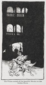 Illustration from The Golden Bird When the Prince Carries Off the Maiden on Horseback.