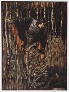 Illustration of a Youth by a Pond from The White Snake