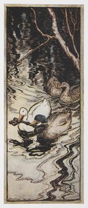 Illustration of Two Ducks Carrying a Key from The Queen Bee by Arthur Rackham