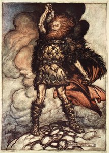 One of the Gods, Donner, Summons the Mist Away, 1910 by Arthur Rackham