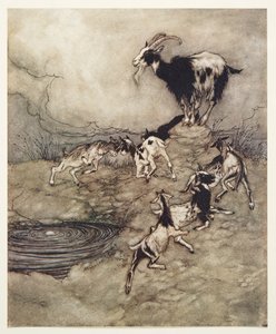 The Seven Kids and their mother capered and danced round the spring in their joy
