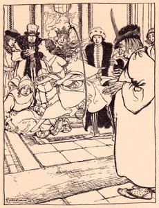 The pretty maiden skipped through the hoop as lightly as a deer (Illustration by Arthur Rackham from Grimm