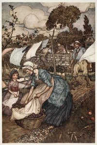 The women of the village used to employ him to do such little odd jobs as their less obliging husbands would not do for them, from Rip Van Winkle by Washington Irving by Arthur Rackham