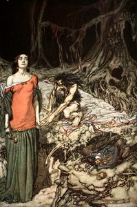 The Wooing of Grimhilde, the Mother of Hagen by Arthur Rackham