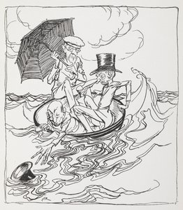 Three Men in a Bowl on the Sea. by Arthur Rackham