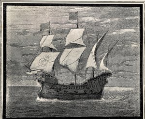16th Century Spanish Galleon. Engraving. Spain. Aragon. Zaragoza. General Military Academy by Artist Unknown