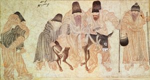 Mongolian Nomads with a Donkey by Artist Unknown
