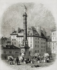 Paris. Water Sellers in Front of the Fountain of Place Chatelet. Engraving by Artist Unknown