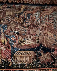 The Portuguese Navigator Vasco da Gama Arrives in Calicut, India, 1498 (detail, tapestry) by Artist Unknown