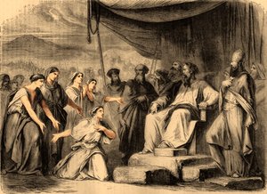 The daughters of Zelophehad before Moses by Artist Unknown