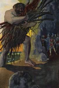 Odysseus and his companions in the cave of the Cyclops Polyphemus