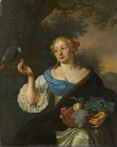 A Young Woman with a Parrot by Ary de Vois