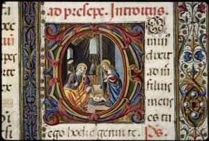 Missal of Thomas James: Detail of an Initial D: The Nativity