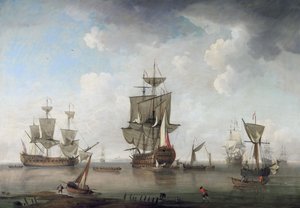 Men of War in Harbour by attributed to Charles Brooking
