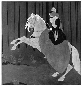 A woman sitting on a rearing horse by Aubrey Beardsley