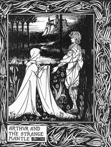 King Arthur Receiving the Visit of a Young Girl Sent by the Fay Morgane. Illustration by Aubrey Beardsley from Thomas Malory
