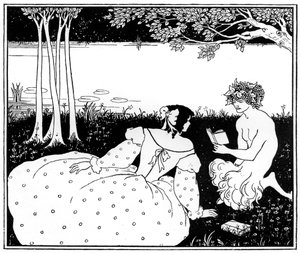 Pan Reading to a Woman by a Brook by Aubrey Beardsley