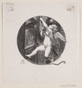 Circular Vignette with Flying Angel