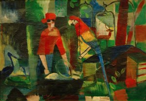 Woman with Parrot in a Landscape