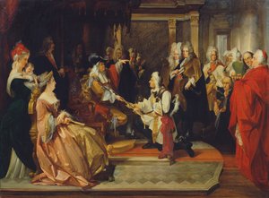 Emperor Charles VI Hands Over the Sword of Honor to Prince Eugene After the Battle of Belgrade, 1865 by August Wenzel Mantler
