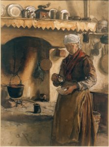 Italian Peasant Woman by the Hearth by August von Pettenkofen
