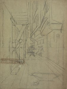 Perspective Sketch for "Street Fight in a Venetian Alley" by August von Pettenkofen