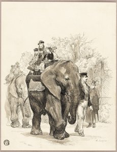 Elephant with Riders in Jardin des Plantes, Paris