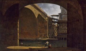 Le Pont et la Pompe Notre-Dame, vus de la voûte du quai de Gesvres, en 1816 by Auguste Jacques Regnier