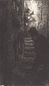 Sculpted Staircase, rue Boutebrie, published 1901 by Auguste Lepere