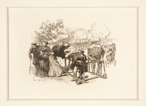 Man in Walker, with Other Figures in a Park
