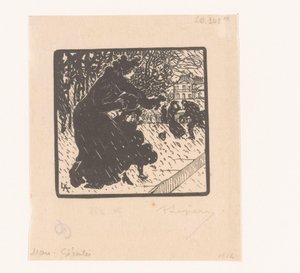 Woman and Child in a Rain Shower by Auguste Lepère (signed by artist)