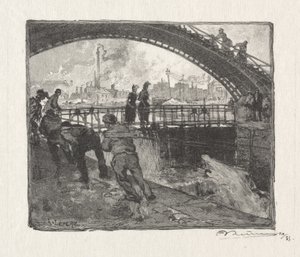 The Lock of Canal St. Martin by Auguste Louis Lepère