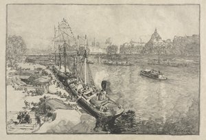 Large Steamer Ship at Dock, Paris by Auguste Louis Lepère