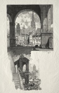 Rouen Illustrated: Place de la Haute Vieille Tour; Edicule de la Fierte by Auguste Louis Lepère