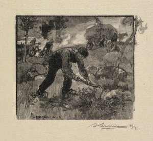 Fontainebleau Forest: Pulling the Heather. 1890 by Auguste Louis Lepère